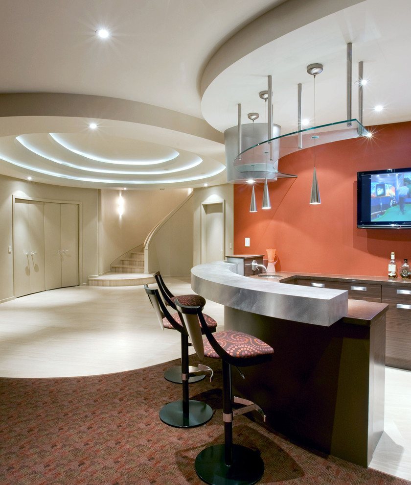 Tile to Carpet Transition Basement Contemporary with Bar Beige Wall Carpet