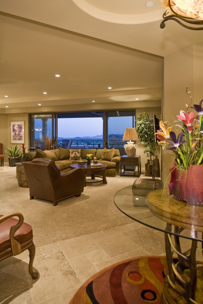 Tile to Carpet Transition Family Room Eclectic with Ceiling Lighting Centerpiece Entry