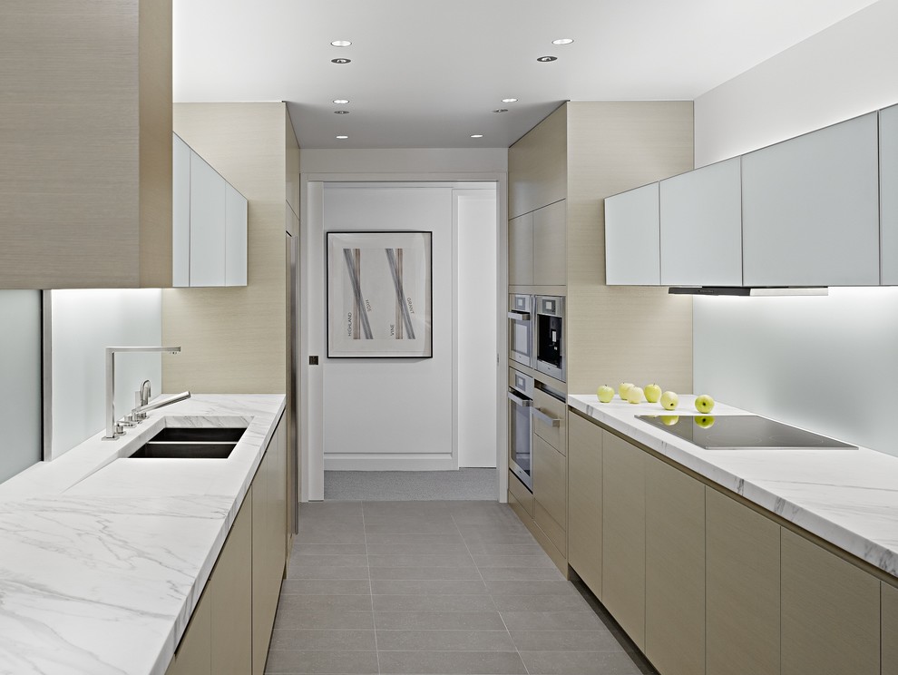 Tile to Carpet Transition Kitchen Contemporary with Calacatta Oro Ceiling Lighting