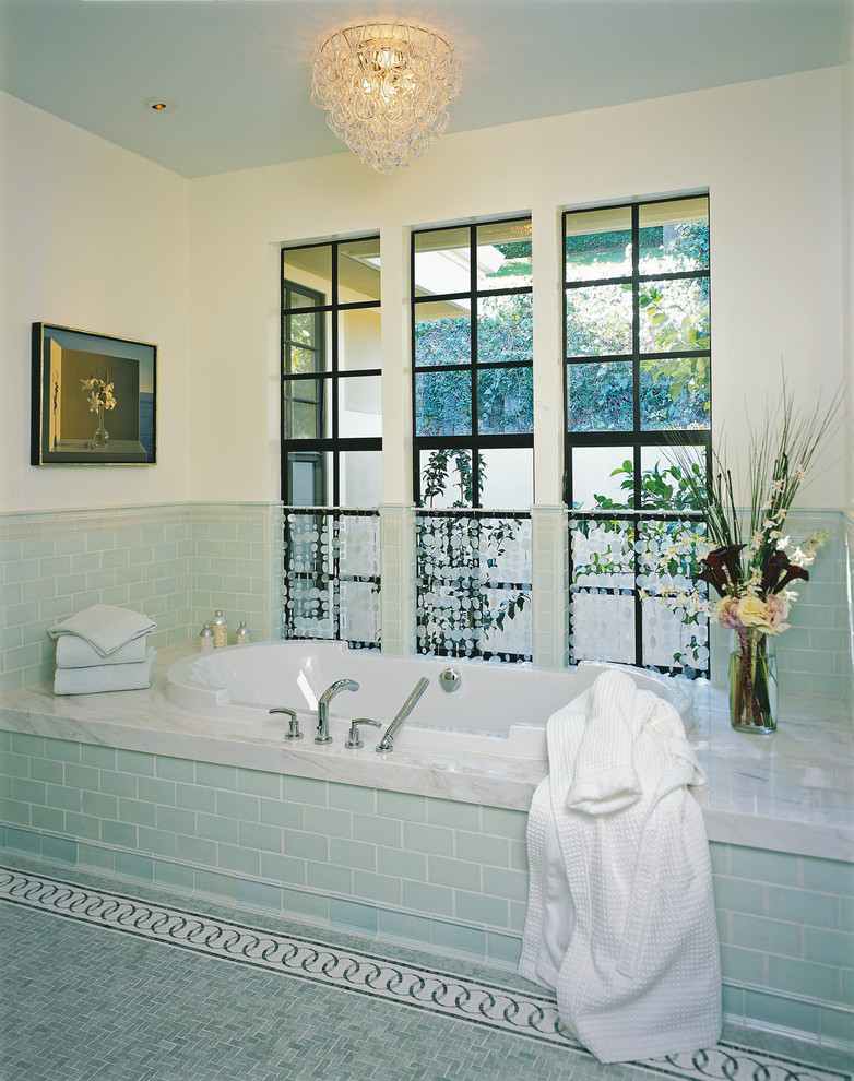 Tile Tub Surround Bathroom Contemporary with Ceiling Lighting Floor Tile