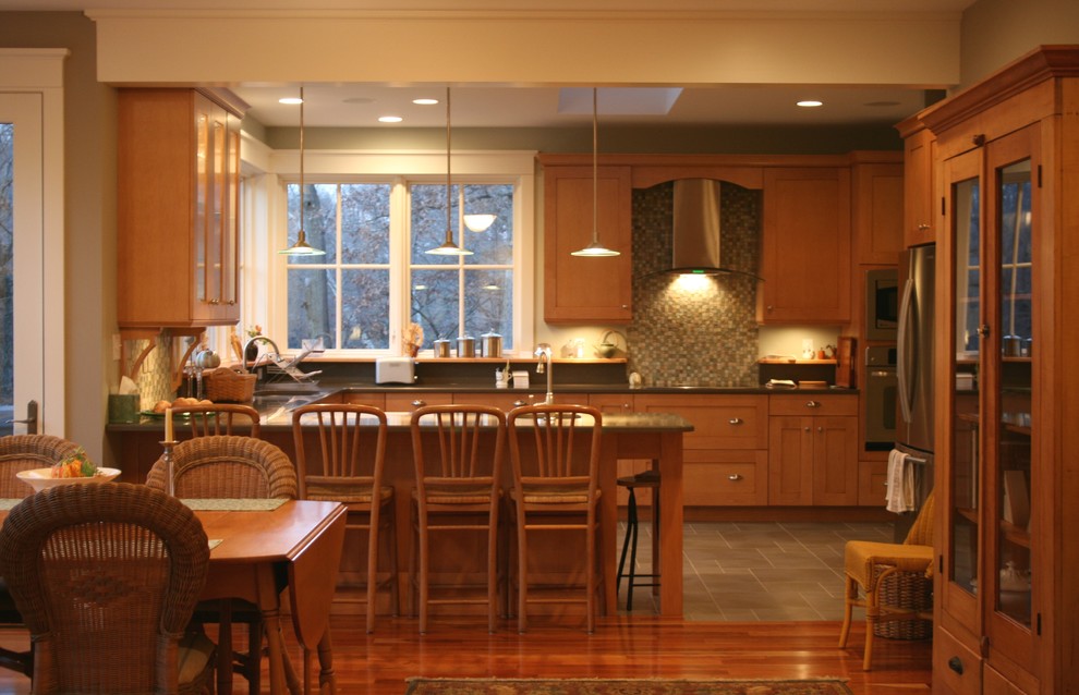 Tile vs Wood Flooring Kitchen Traditional with Breakfast Bar Ceiling Lighting