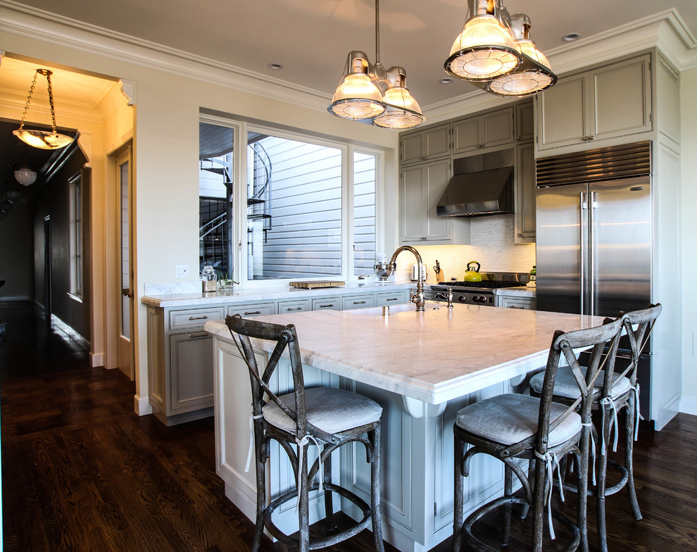 Tin Backsplash Tiles Kitchen Traditional with Bar Stools Brown Felicetta