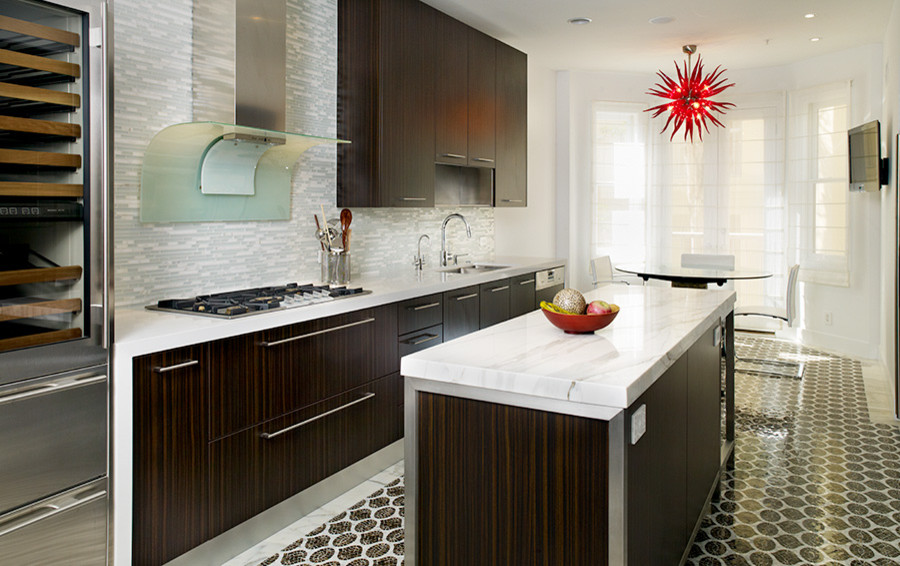 traditional kitchen design Kitchen Contemporary with Calcatta dark cabinets island