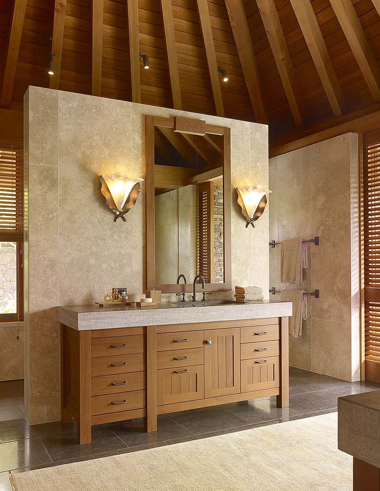 Traditional Wall Sconce Bathroom Tropical with Asian Bathroom Beamed Ceiling