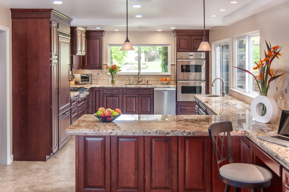Traditional Wall Sconce Kitchen Traditional with Chair Cherry Cabinets Doorway