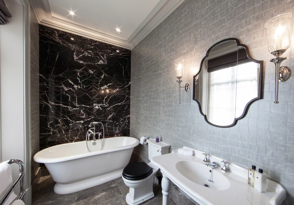 Traditional Wall Sconces Bathroom Contemporary with Black Marble Accent Wall