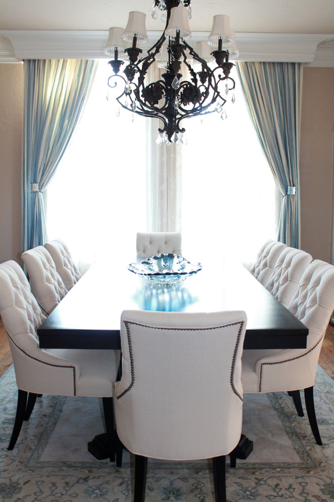 Transitional Dining Chairs Dining Room Transitional with Blue Drapery Blue Glass