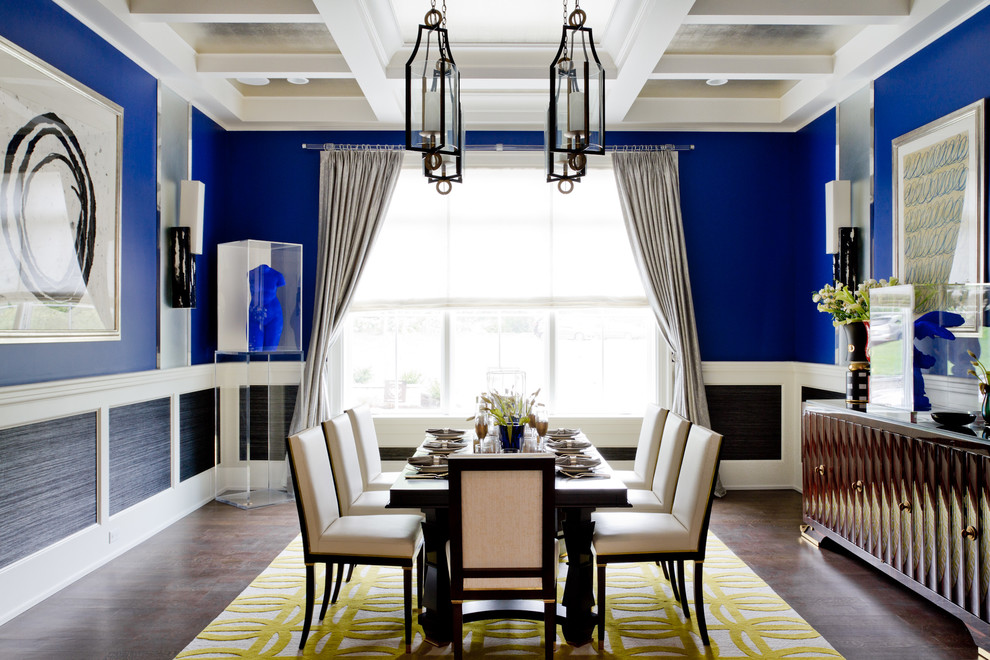 Transitional Dining Rooms Dining Room Contemporary with Area Rug Blue Paint