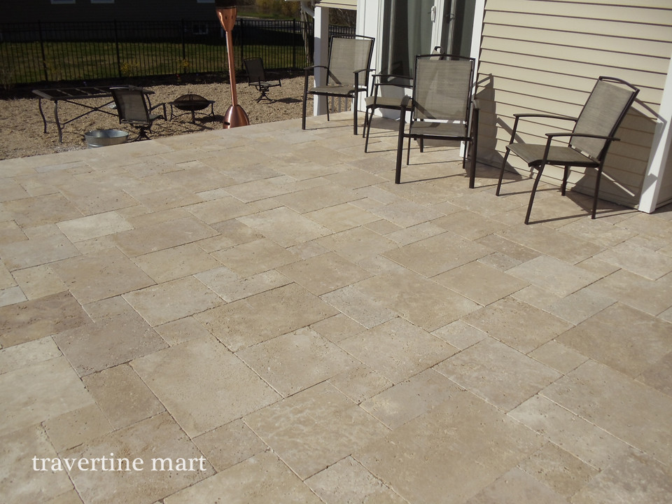Travertine French Pattern Patio Traditional with Deck Pavers Outdoor Pavers