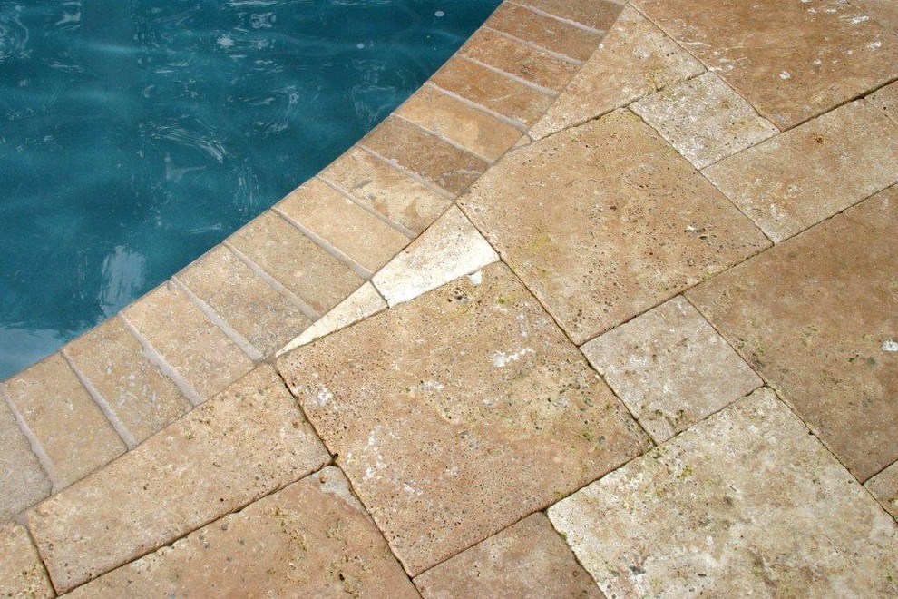 Travertine French Pattern Pool Rustic with French Pattern Tumbled Noche