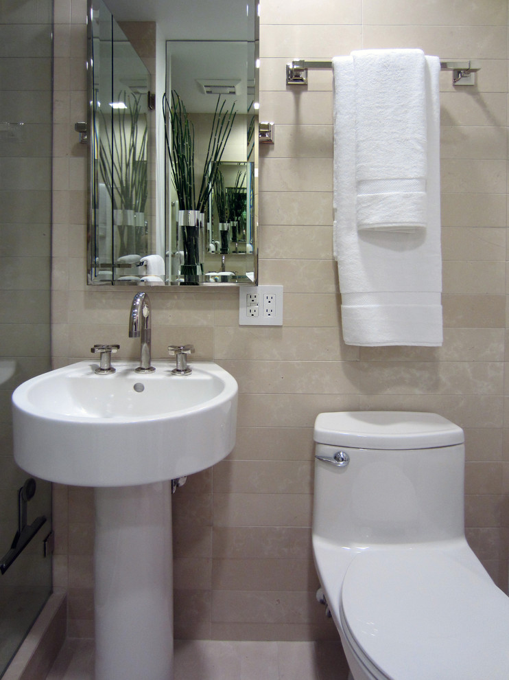 Travertine Tile Bathroom Bathroom Contemporary with Bathroom Mirror Minimal Neutral