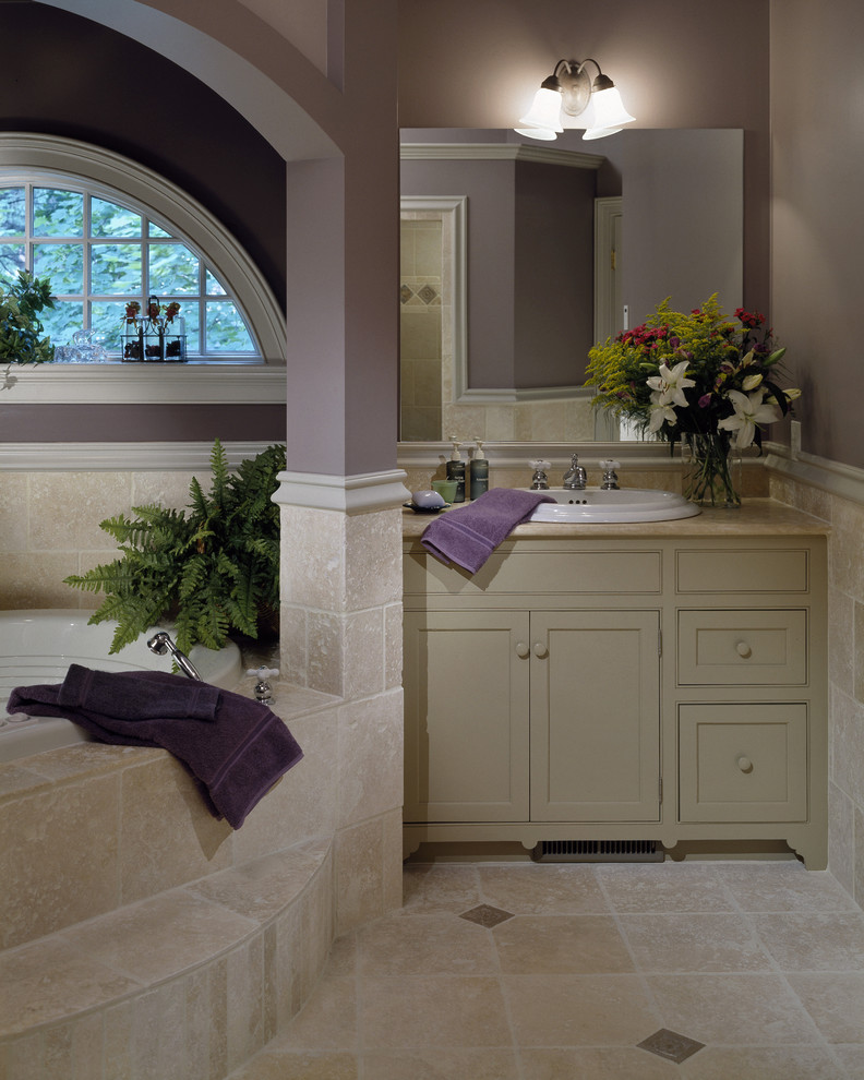 Travertine Tile Bathroom Bathroom Traditional with Arched Window Built in Steps1