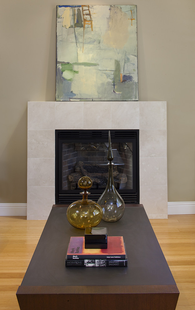 Travertine Tile Fireplace Living Room Contemporary with Bamboo Floors Contemporary Contemporary