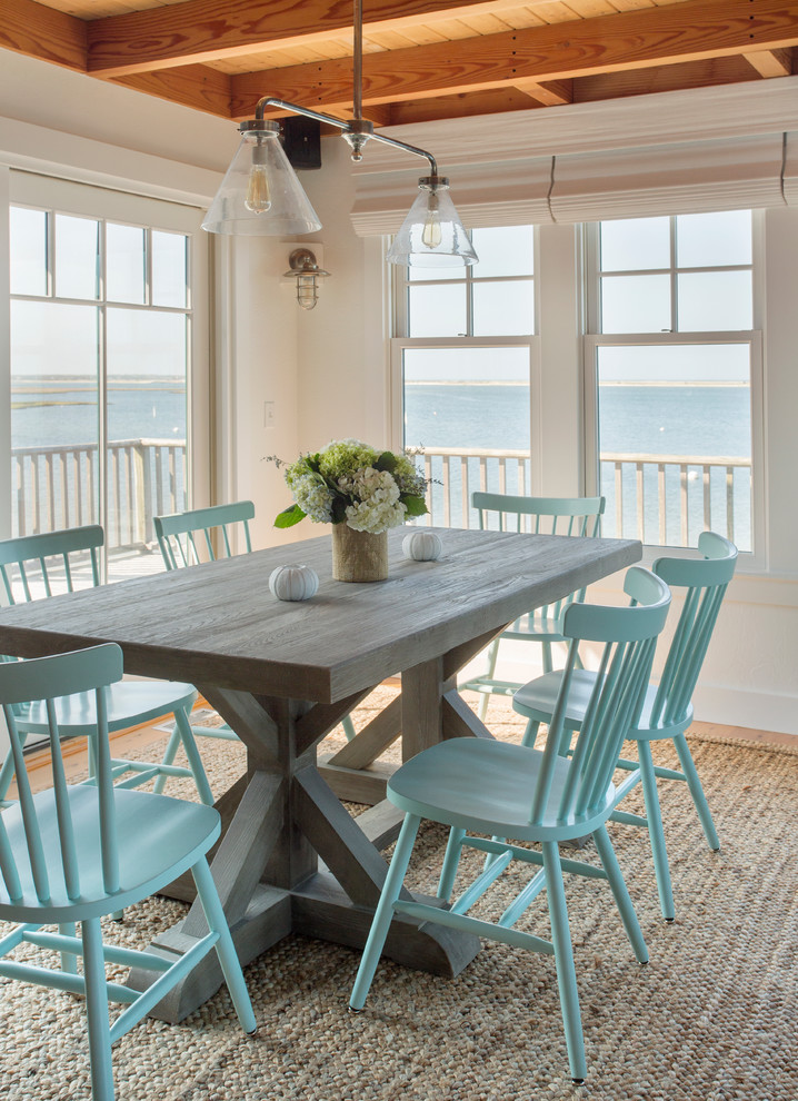 Trestle Dining Table Dining Room Beach with Beamed Ceiling Blue Dining