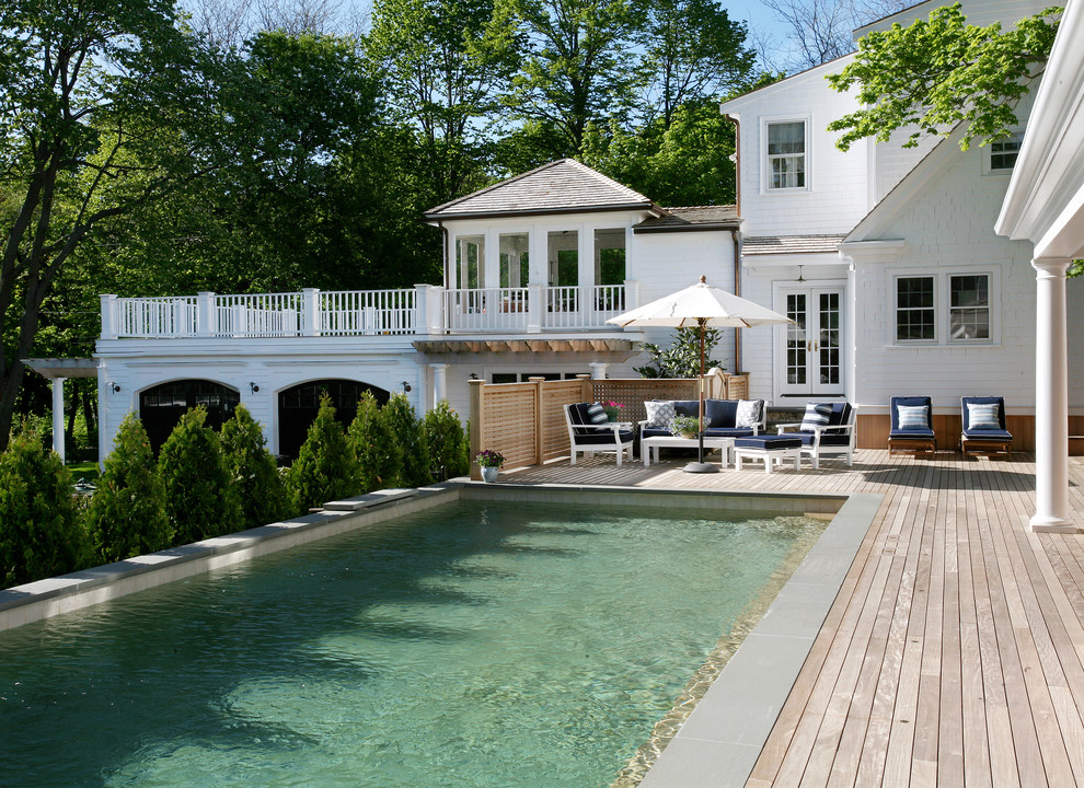 Trex Decking Cost Pool Traditional with Balcony Balustrade Blue Chaise