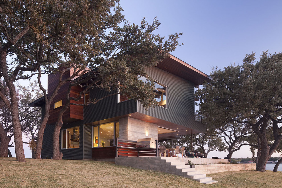 Trex vs Wood Exterior Contemporary with Barbecue Cantilever Ceiling Lighting