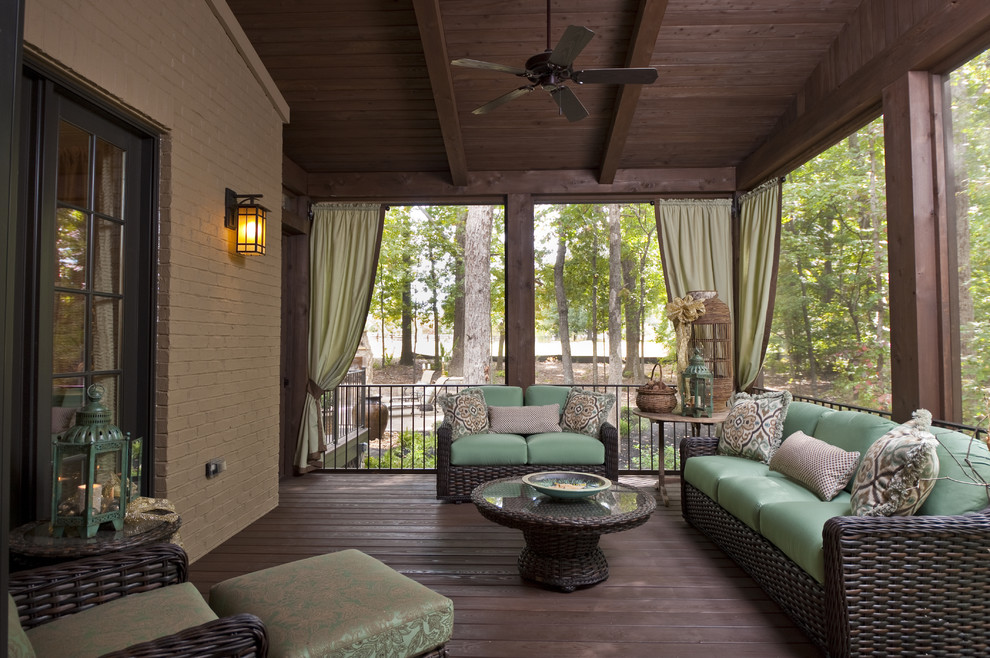Trex vs Wood Porch Traditional with Brick Wall Ceiling Fan