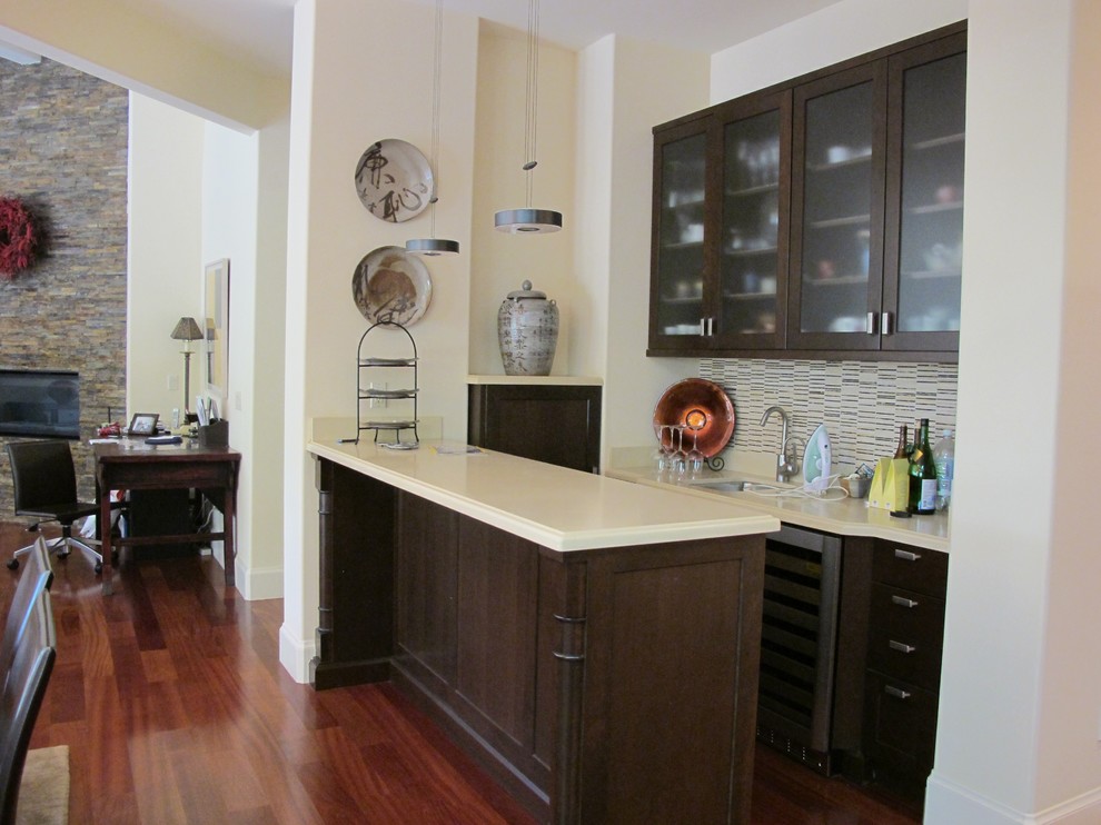 Trim Molding Ideas Kitchen Traditional with Bar Area Brown Cabinets