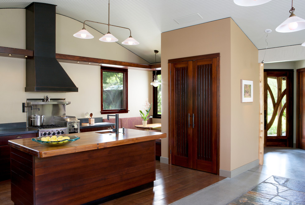 Triple Pendant Light Kitchen Contemporary with Beige Wall Built in Banquette