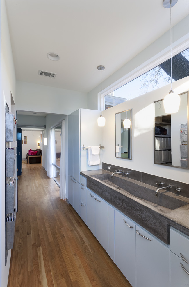 Trough Sink Kitchen Bathroom Contemporary with Clerestory Concrete Concrete Countertop