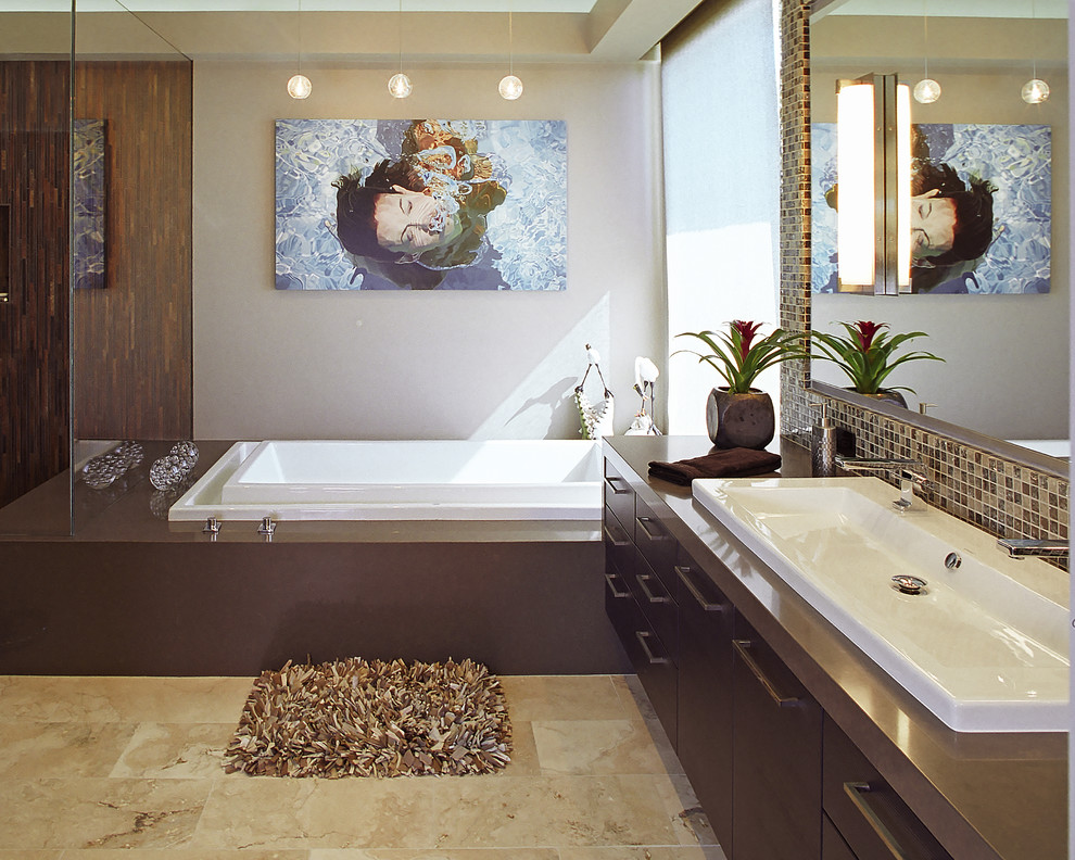 Trough Sinks Bathroom Bathroom Contemporary with Art Bathroom Brown Contemporary