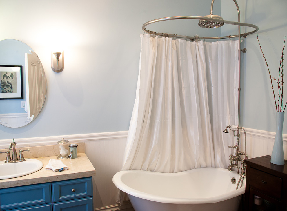 Tub to Shower Conversion Ideas Bathroom Eclectic with Bath Blue Blue Paint