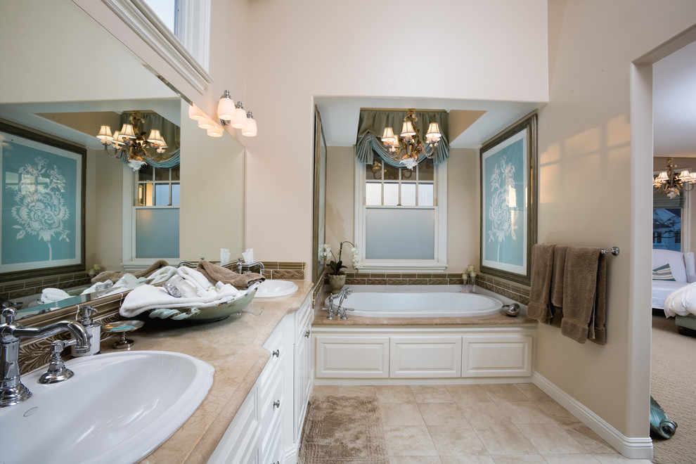 Tubs for Two Bathroom Beach with Beige Countertops Bridge Faucet