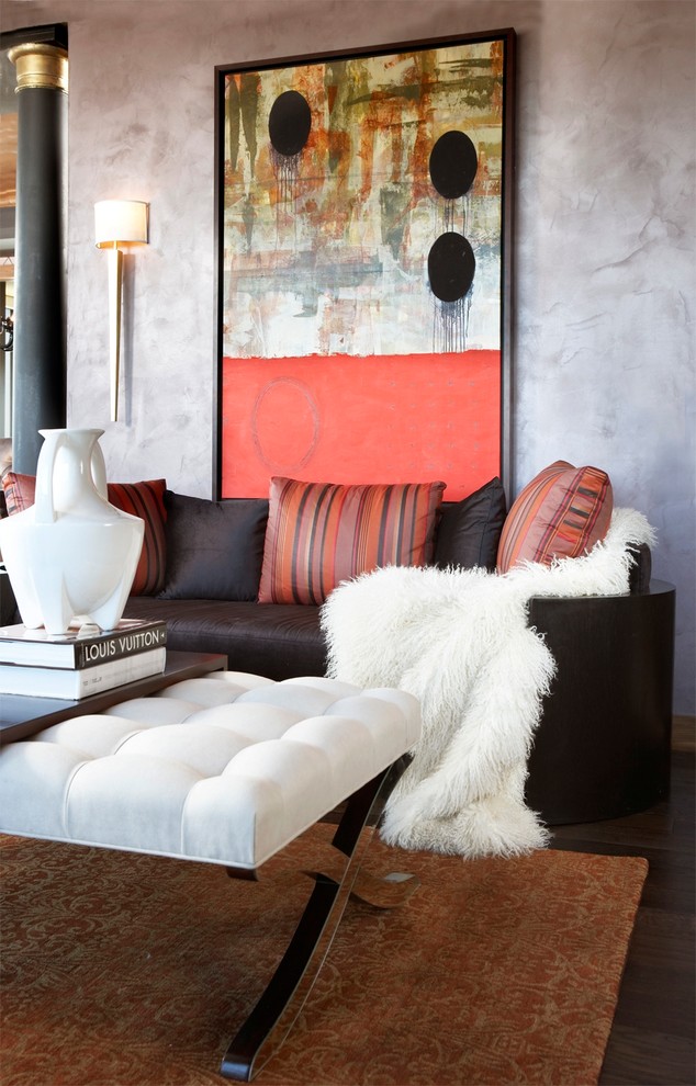 Tufted Ottoman Coffee Table Living Room Modern with Abstract Art Brown Sofa