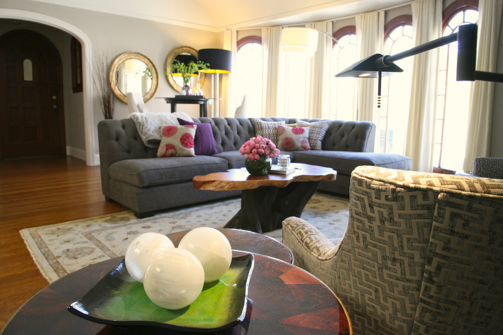 Tufted Sectional Sofa Living Room Eclectic with Bar Stools Bar Table