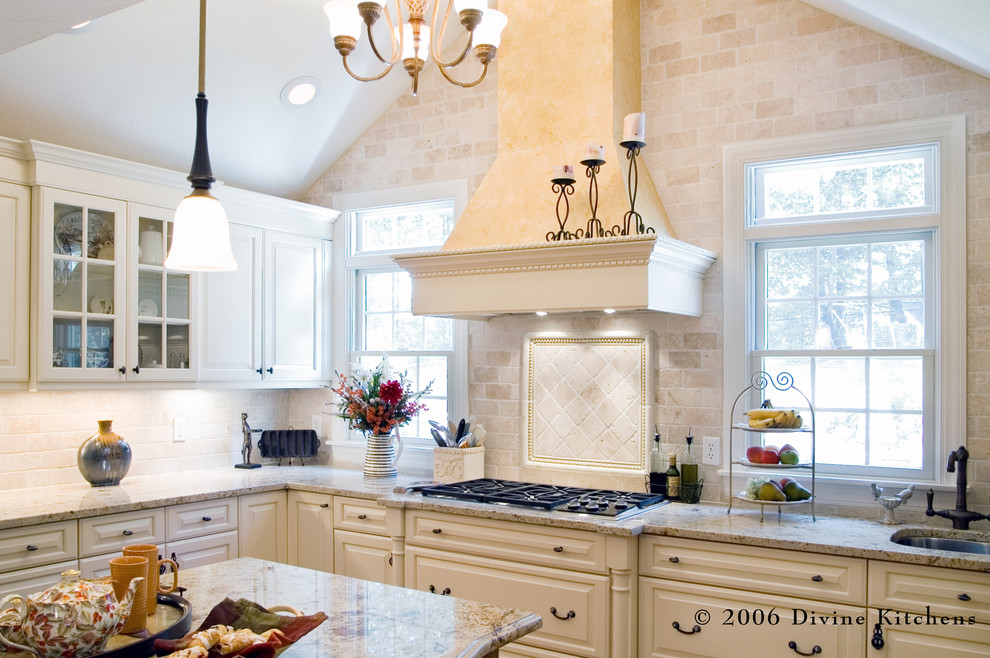 Tumbled Marble Backsplash Kitchen Traditional with None 5