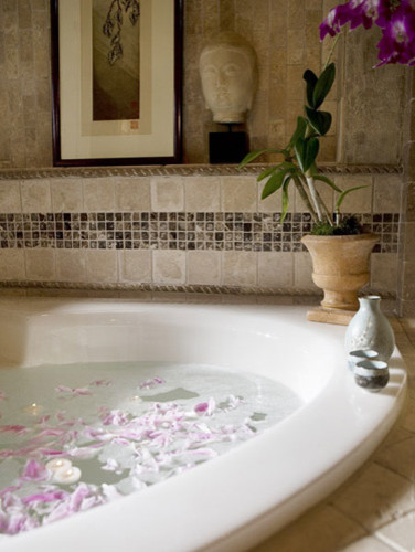 Tumbled Stone Tile Bathroom Mediterranean with None 