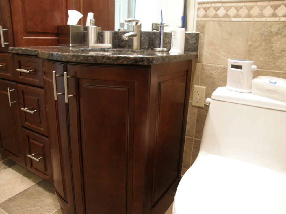 Tumbled Stone Tile Bathroom Traditional with Bathroom Bow Front Vanity