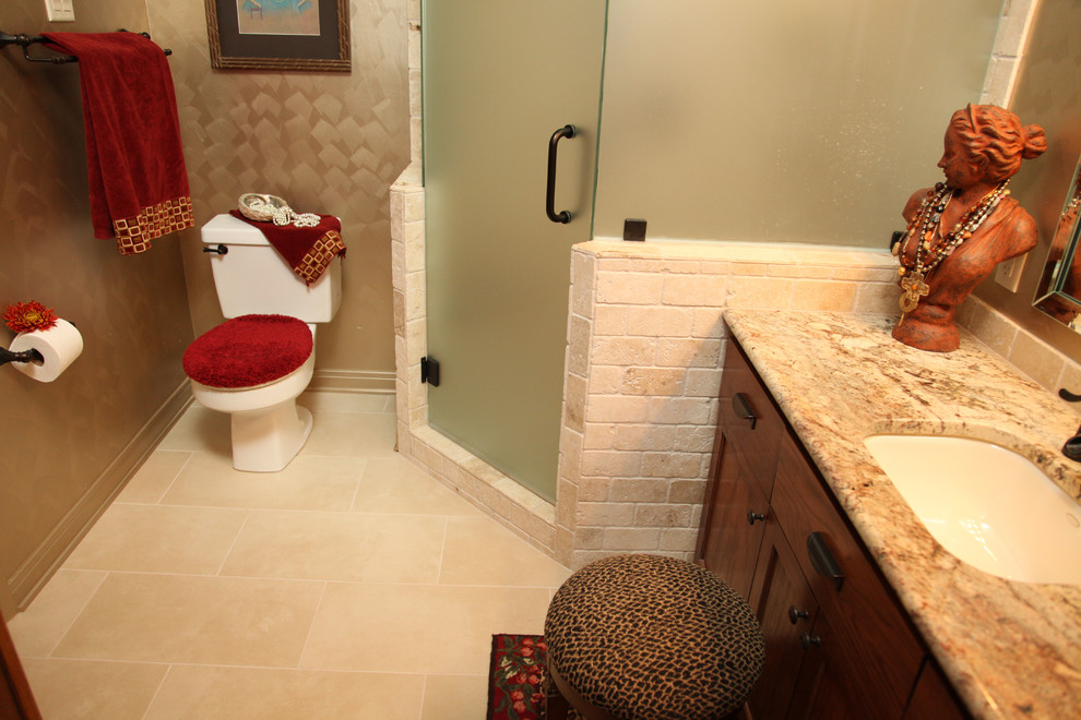 Tumbled Travertine Tile Bathroom Traditional with Bathroom Remodel Frameless Shower