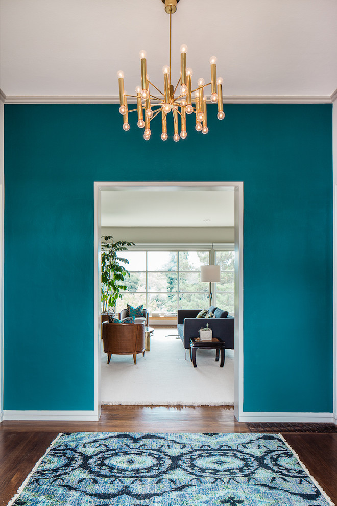 Turquoise Area Rug Entry Contemporary with Brass Crown Molding Ethnic
