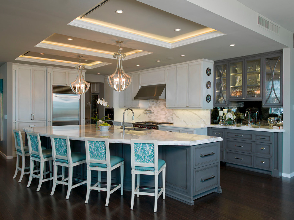 Turquoise Bar Stools Kitchen Contemporary with Art Deco Chandelier Curved