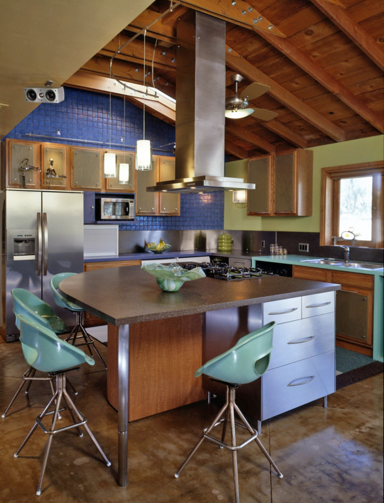 Turquoise Bar Stools Kitchen Midcentury with Blue Tile Breakfast Bar