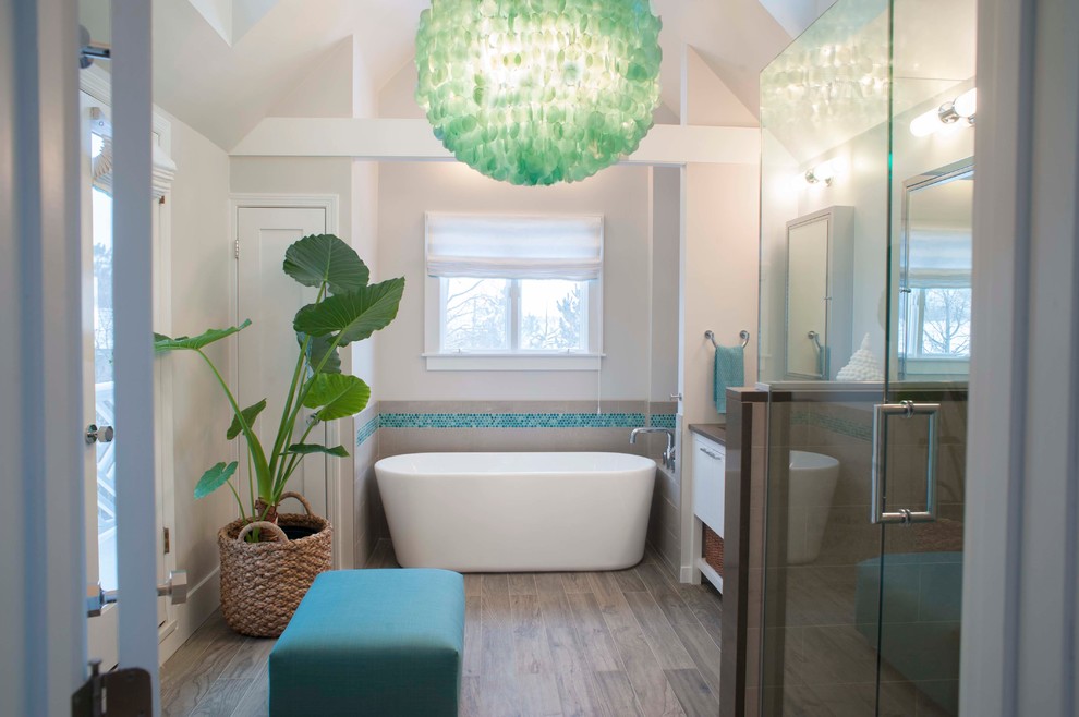 Turquoise Glass Tile Bathroom Beach with American Standard Animal Print