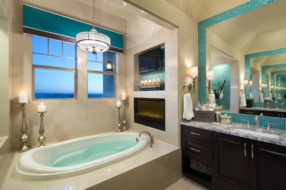 Turquoise Tile Backsplash Bathroom Contemporary with Aqua Cornice Aqua Tile