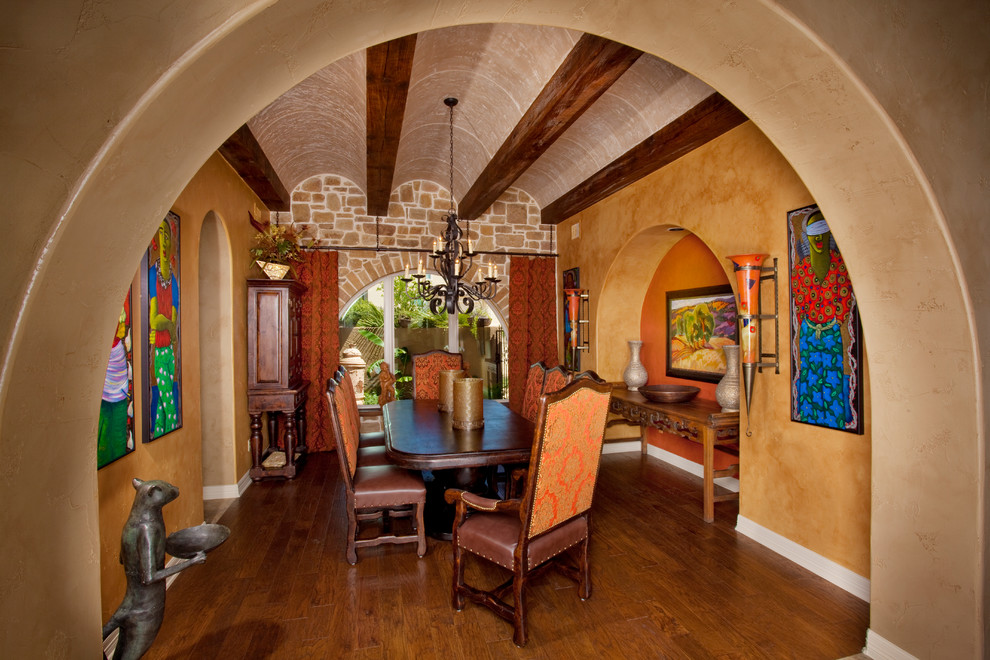 Tuscan Dining Room Dining Room Mediterranean with Arch Arch Window Arched