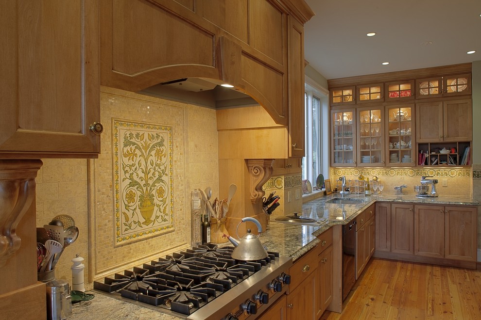 Tuscan Kitchen Cabinets Kitchen Traditional with Accent Tiles Ceiling Lighting