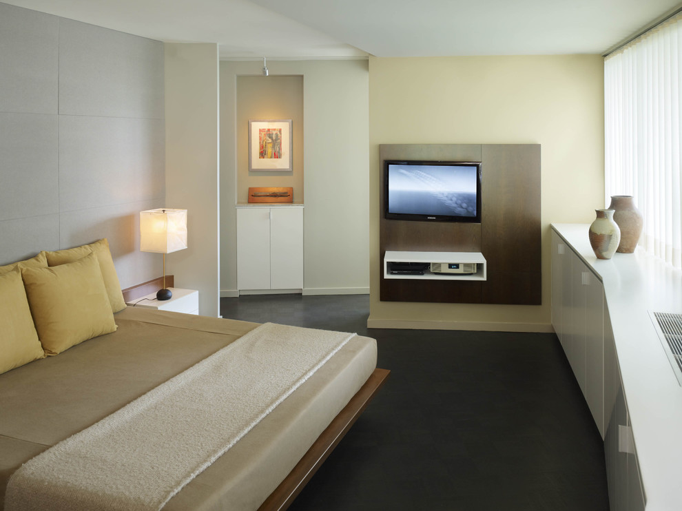 Tv Wall Units Bedroom Contemporary with Artwork Baseboards Bed Pillows1