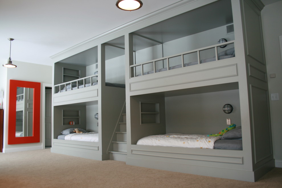 Twin Over Full Bunk Bed with Stairs Kids Traditional with Bedroom Built in Furniture