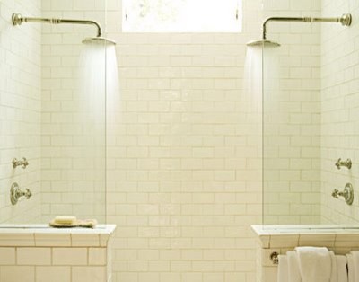 Two Shower Heads Bathroom Traditional with Subway Tile 