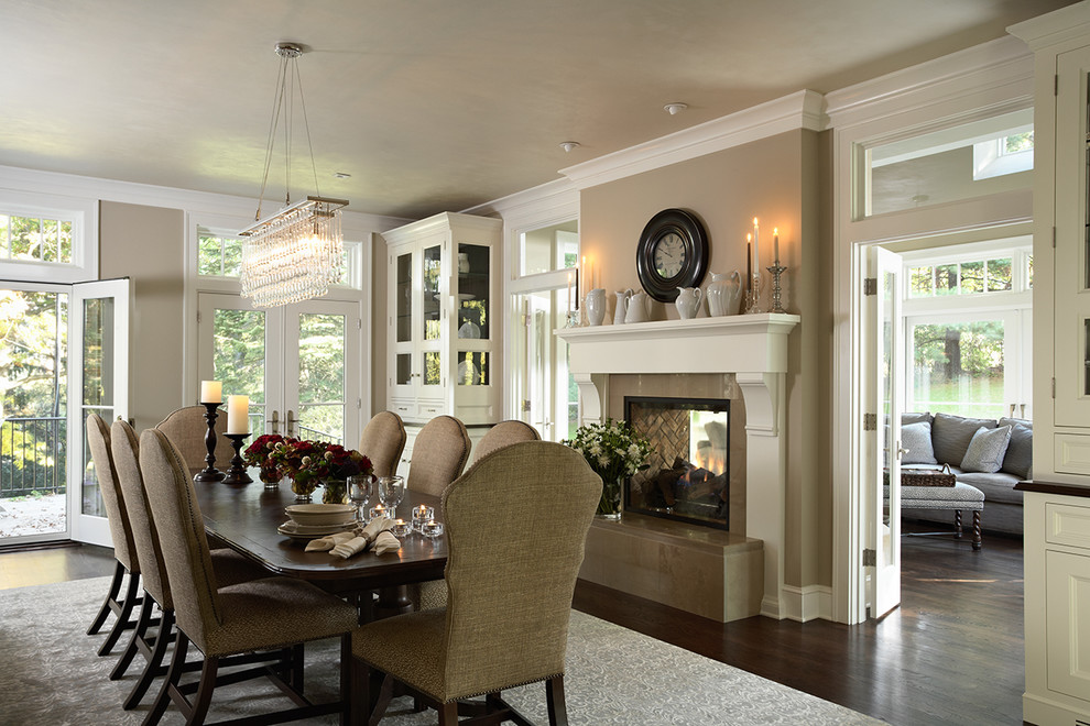 Two Sided Fireplaces Dining Room Traditional with None 