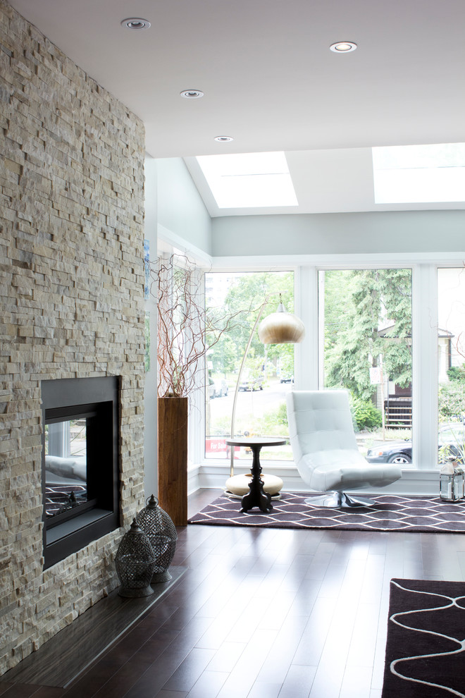 Two Sided Gas Fireplace Living Room Contemporary with Branch Sculpture Floor Lamp