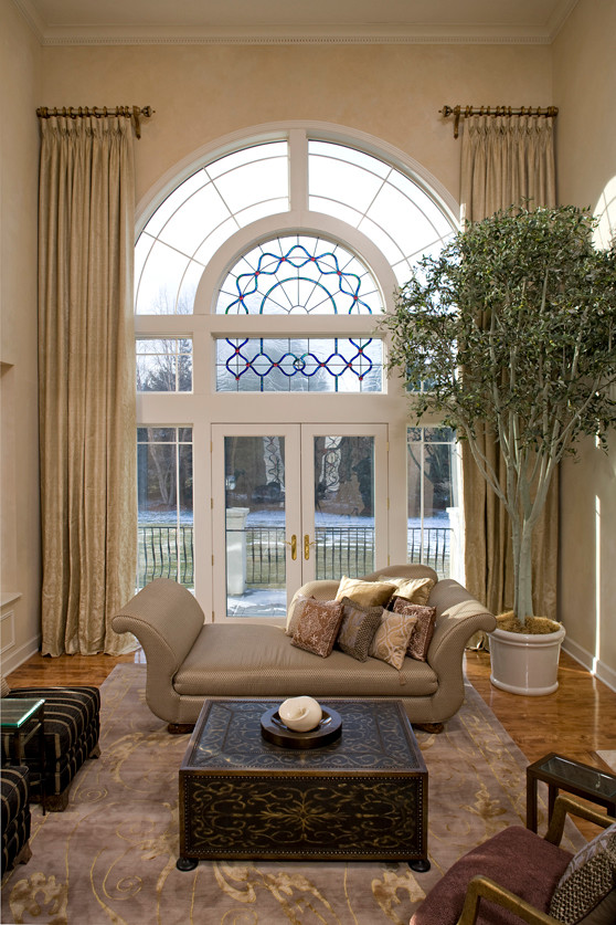 Two Story Window Treatments Living Room Mediterranean with Daybed Draperies Short Rods