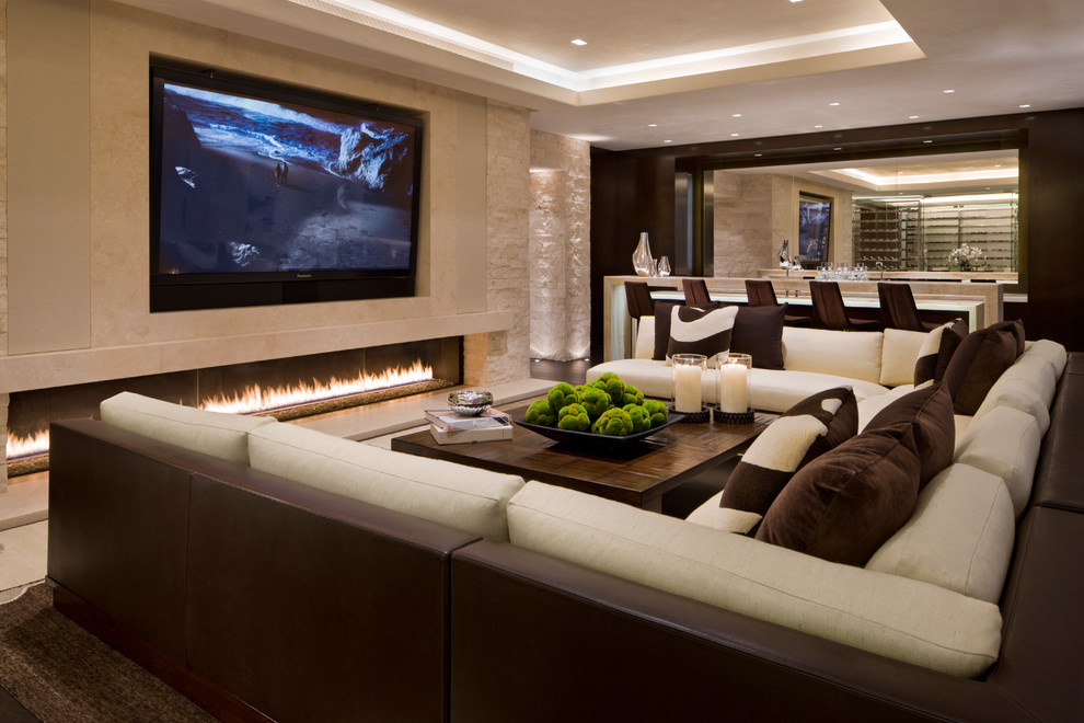 Two Tone Sofa Family Room Contemporary with Bar Chocolate Brown Cream