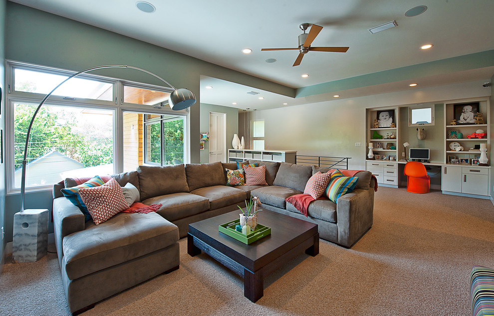 U Shaped Sectional Sofa Family Room Contemporary with Arc Lamp Built in Desk1