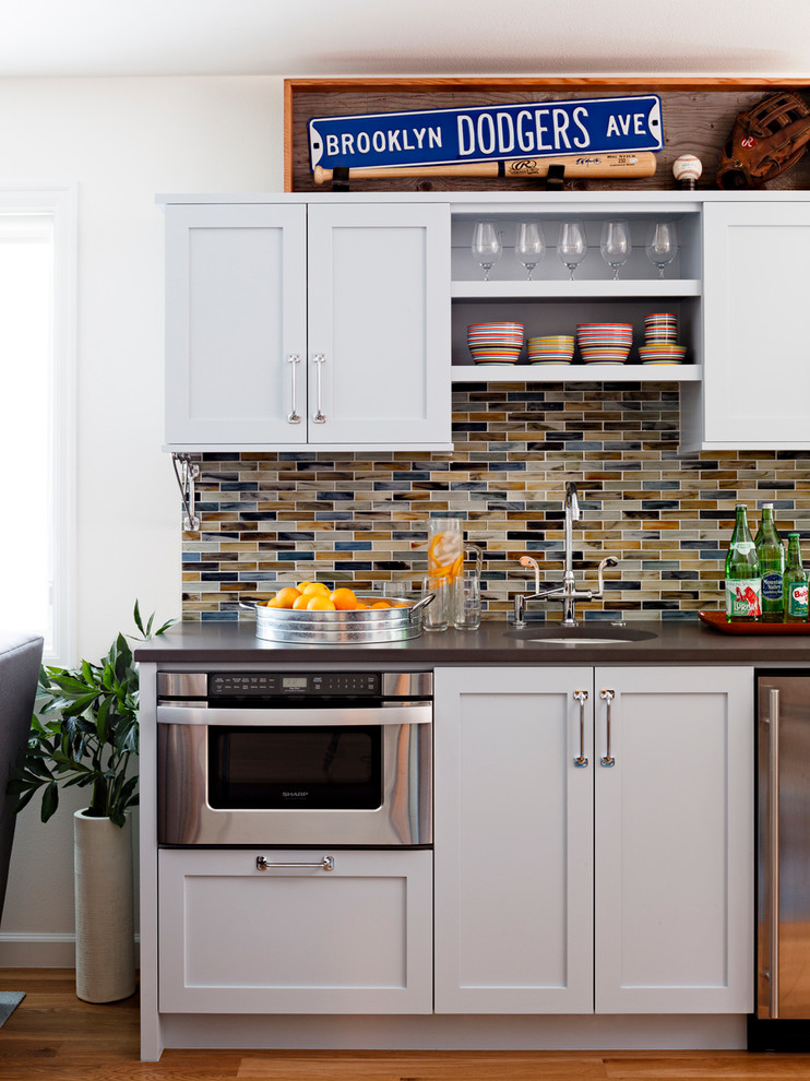 Under Counter Fridge Basement Contemporary with Backsplash Basement Kitchenette Basement
