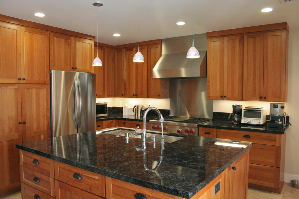 Undermount Sink with Drainboard Kitchen Traditional with Cherry Cabinets Granite Countertop